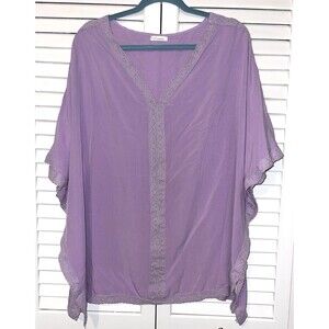 Larrita Top Cover up One Size Lavender Lace Trim Women’s Oversize